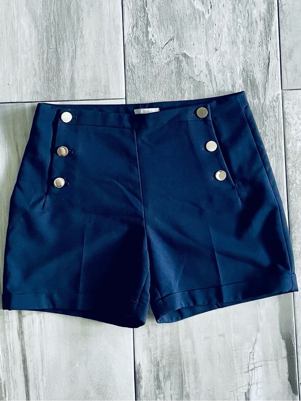 H&M Navy High Waist Sailor-Style Shorts with Buttons